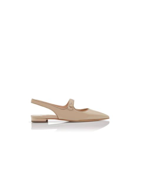 Beige Nappa Leather Slingback Flat Pumps