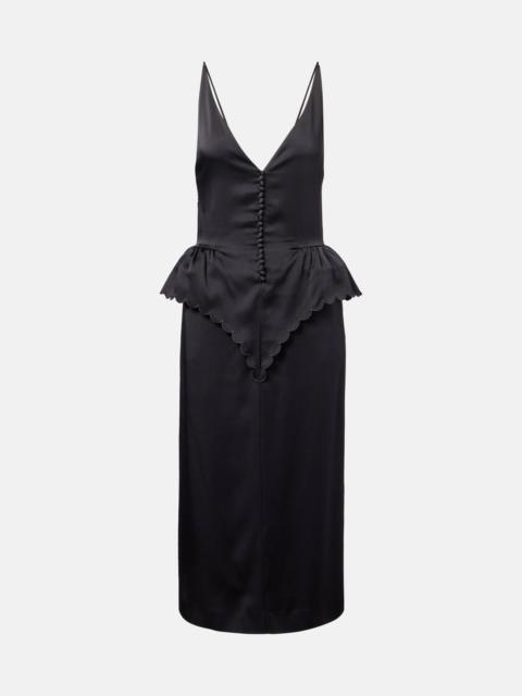 Open-back peplum satin midi dress
