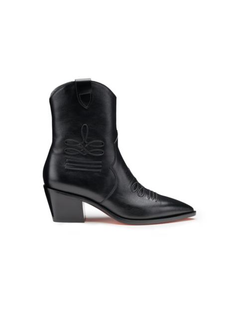 Women's black leather texan ankle boot