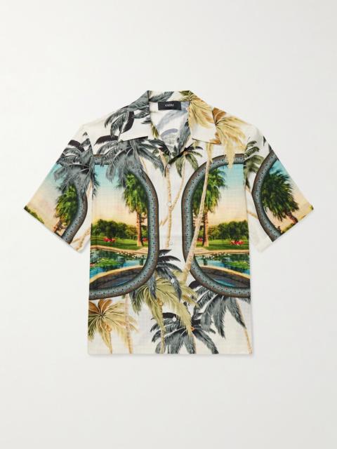 Convertible-Collar Printed Satin-Jacquard Shirt Green