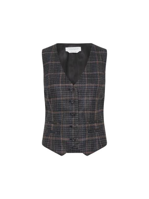 Coleridge Vest in Charcoal Multi Wool Silk Clubcheck Plaid