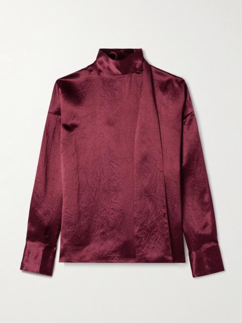 Scarf-detailed Crinkled-satin Blouse