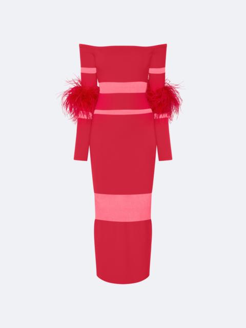 Matte Viscose Intarsia Dress With Feathers