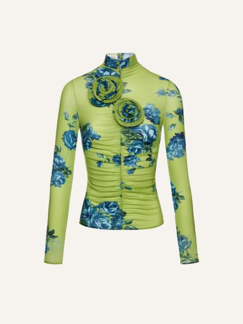 Longsleeve rose detail top in green print