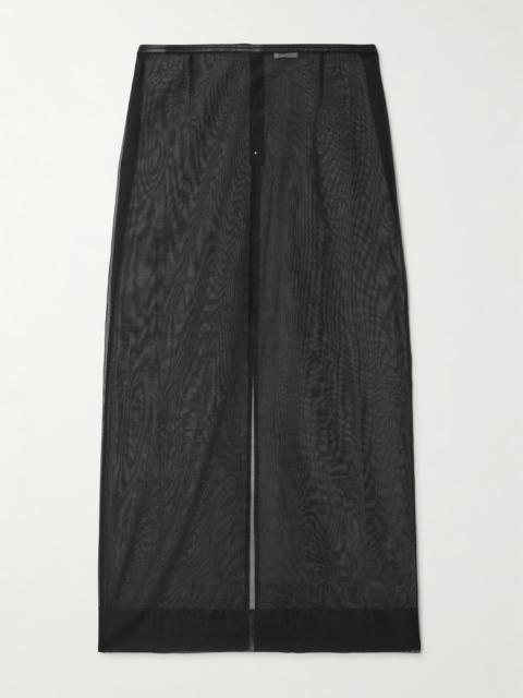 Leather-trimmed Organic Cotton-blend Tulle Maxi Skirt