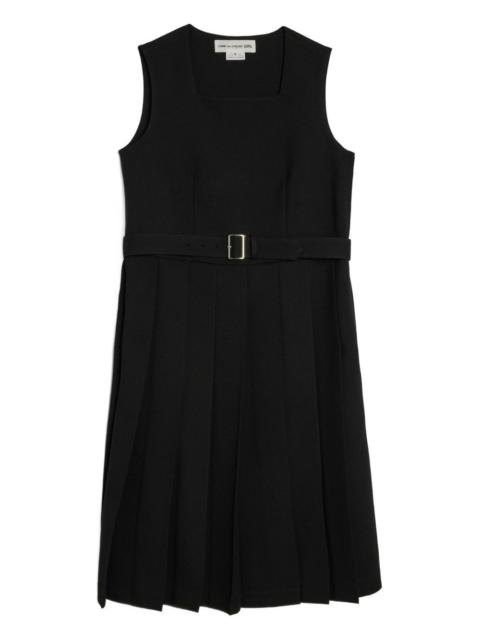 Gabardine belted pleated midi dress
