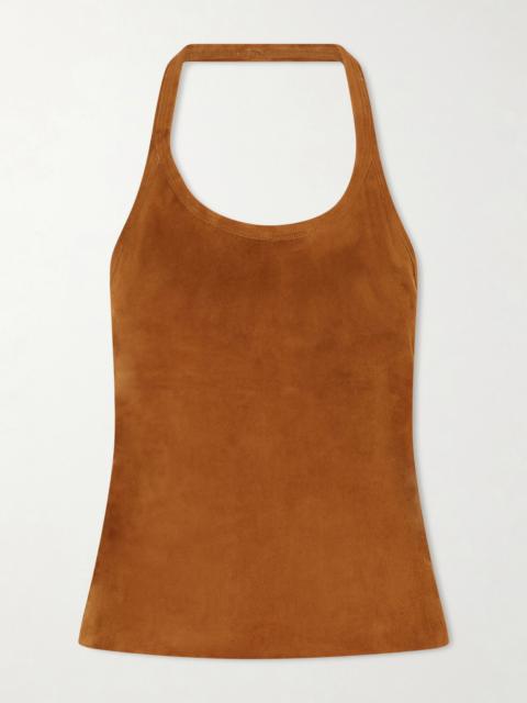 Cherry Open-back Suede Halterneck Tank