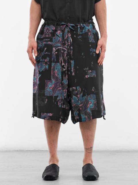 Black Silk Abstract Baggy Shorts