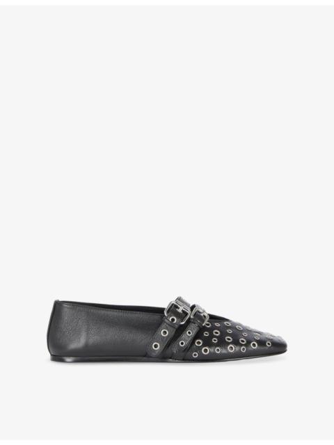 Eyelet-Detail Leather Mary Jane Shoes