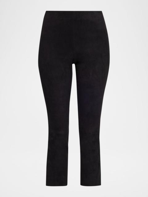 Stretch-Suede Split Hem Crop Pants