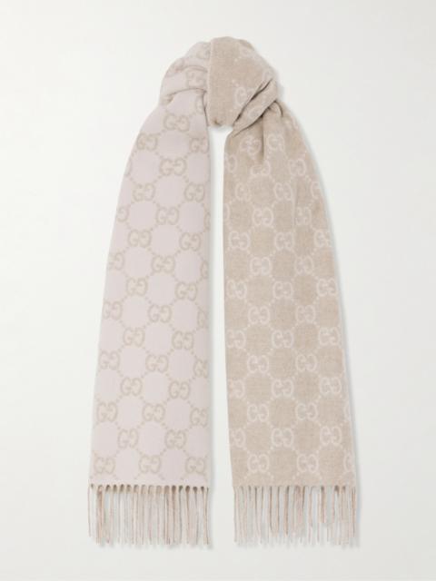 Fringed Jacquard-knit Cashmere Scarf