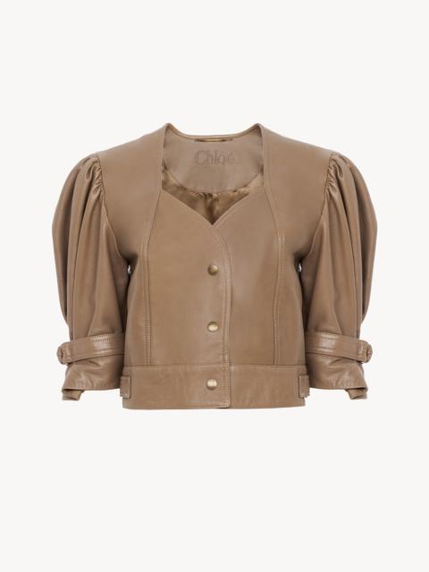 CROPPED PUFF-SLEEVE JACKET IN LEATHER