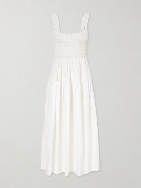 Clover Shirred Organic Cotton-poplin Midi Dress