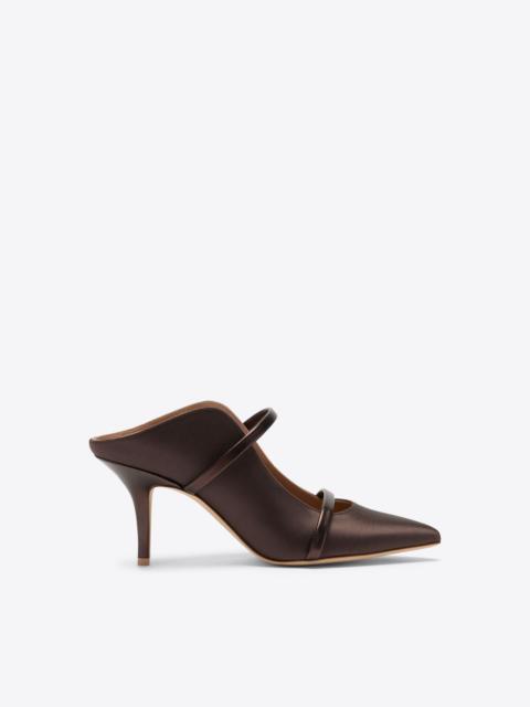 Maureen 70 Dark Brown Satin Heeled Mules