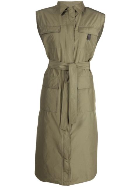 belted-waist sleeveless coat