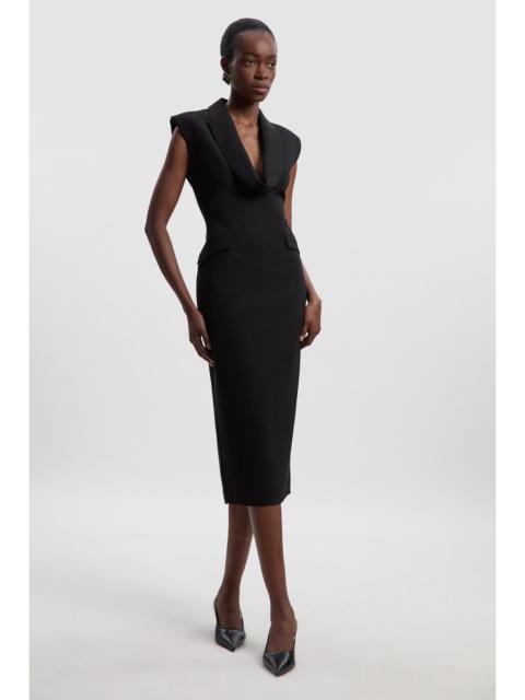 Polished Tailored Cowl Neck Sleeveless Midi Dress
