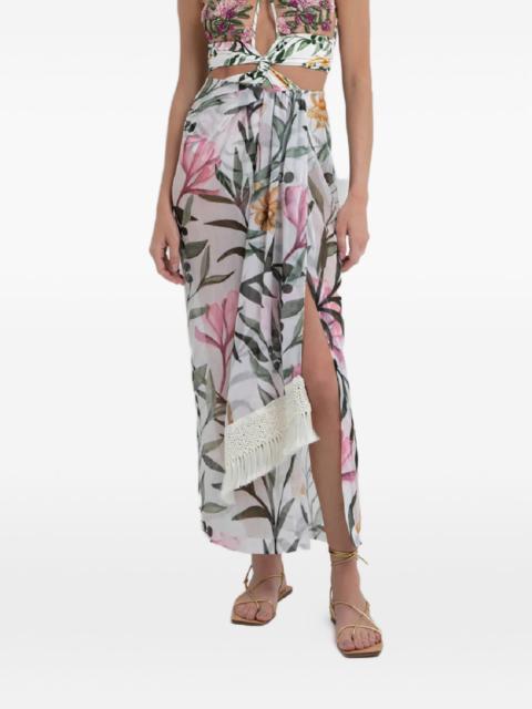 floral fringed maxi skirt