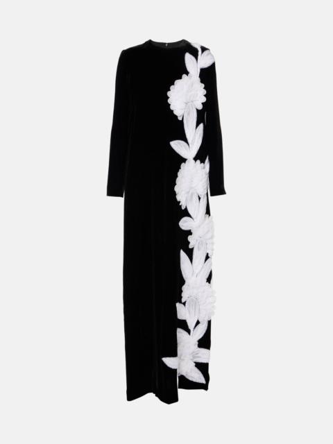 Floral appliqué crêpe gown