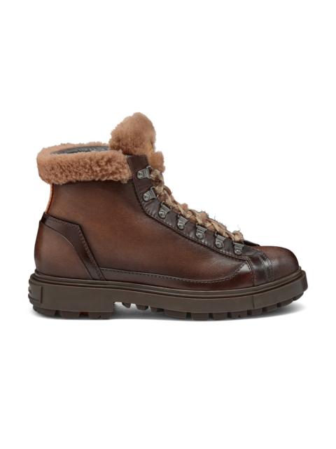 Men's dark brown suede hiking boot with fur
