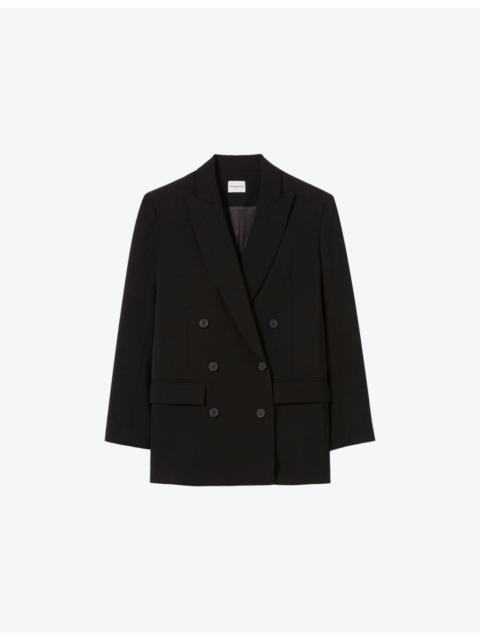 Peak-Lapel Double-Breasted Stretch-Woven Blazer