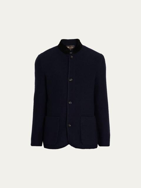 Men's Arola Cashmere Abaca Leather-Collar Jacket