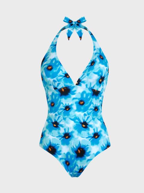 WOMEN HALTER ONE-PIECE SWIMSUIT POPPIES