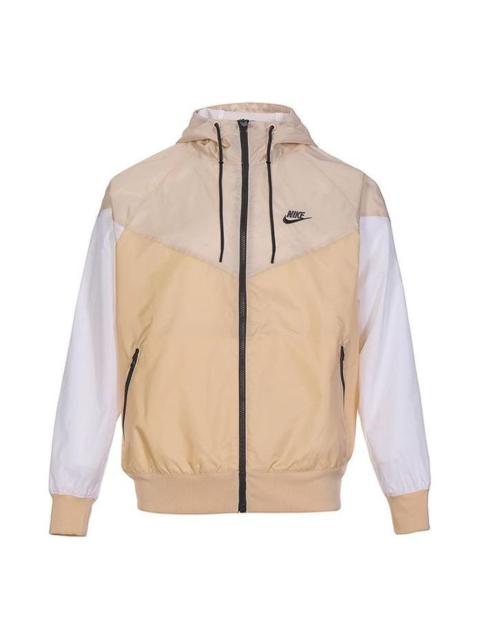 Men's Nike Sportswear Windrunner Sports Training Colorblock Logo hooded Woven Jacket Khaki DA0002-26