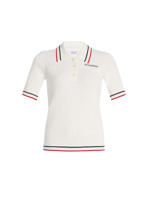 Cable-Knit Polo Shirt white