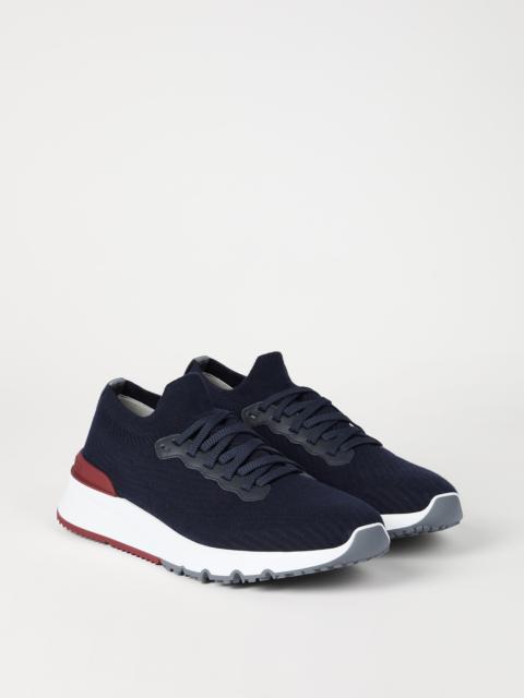 Cotton knit and semi-polished calfskin runners