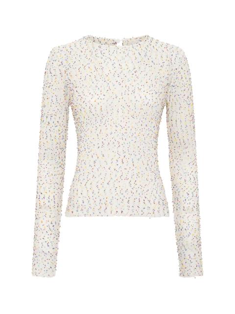 Nello Knit Sweater in Ivory Multi Beaded Cashmere Silk
