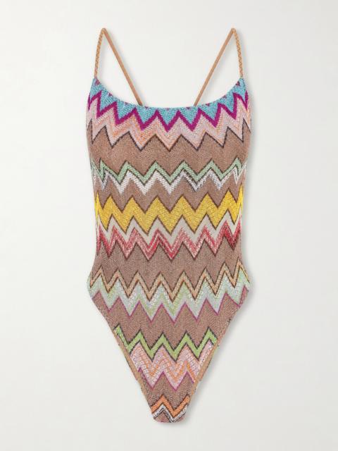Mare Striped Metallic Crochet-knit Swimsuit