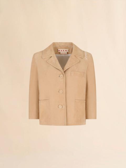 CAMEL SUEDE BOXY JACKET
