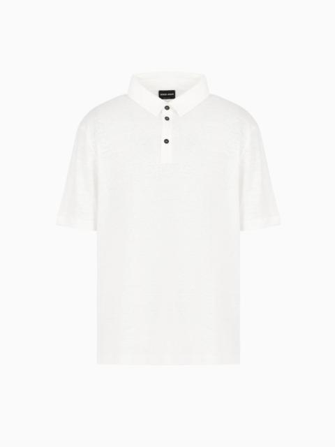Short-sleeved polo shirt in pure linen jersey