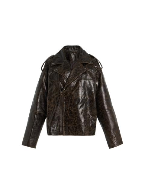Margo Crunch-Effect Leather Biker Jacket brown