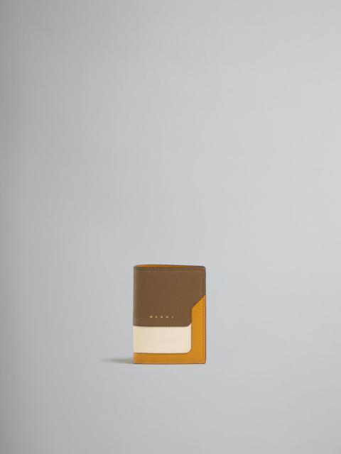 BROWN WHITE AND ORANGE SAFFIANO LEATHER BI-FOLD WALLET