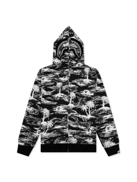 PALM TREE CAMO RELAXED FIT SHARK FULL ZIP HOODIE - BLACK