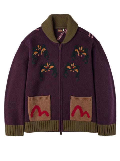 Spiders and Seagull Intarsia Knit Relax Fit Cowichan Sweater