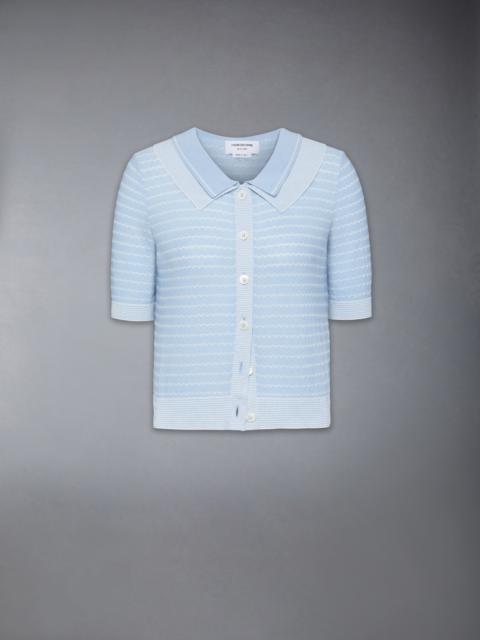 STRIPED TUCK STITCH SHORT SLEEVE CARDIGAN