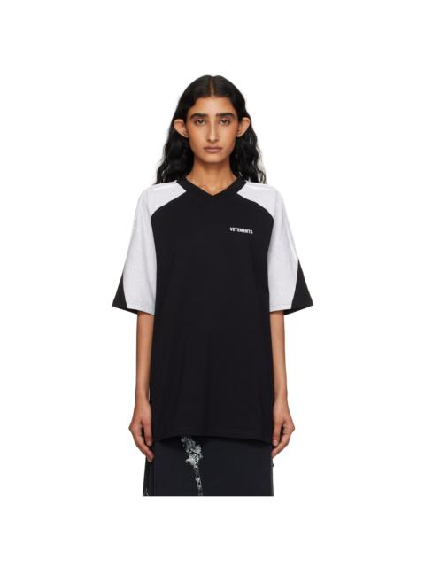 Black & Gray Cut-Up V-Neck T-shirt