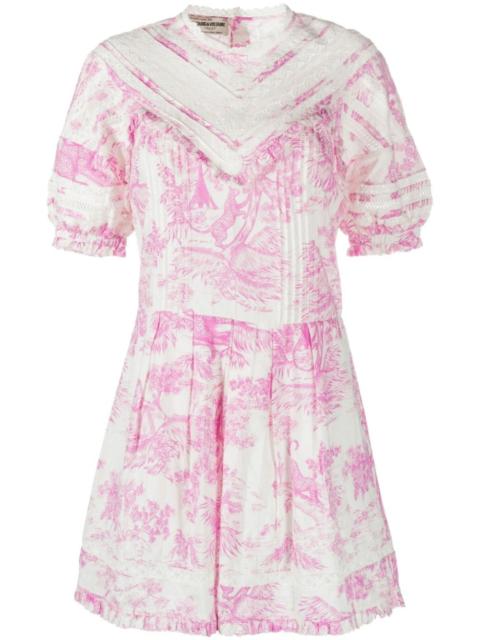 graphic-print puff-sleeve dress