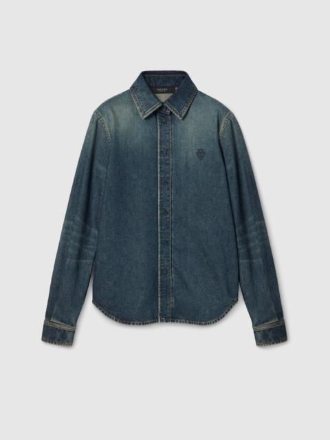 Cotton denim shirt with embroidery