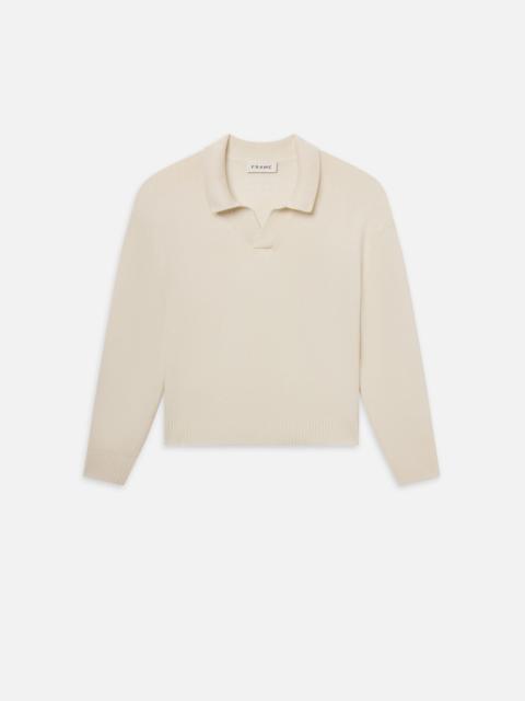 Silk Blend Polo Sweater in Off White