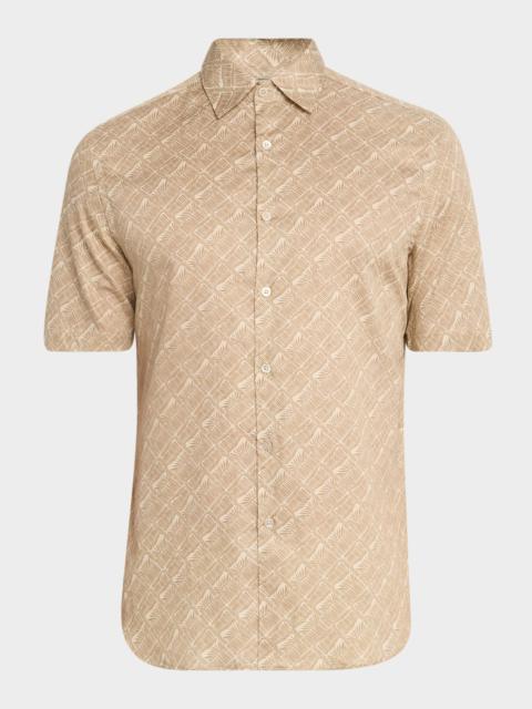 Men's Foliage-Print Cotton Short-Sleeve Shirt