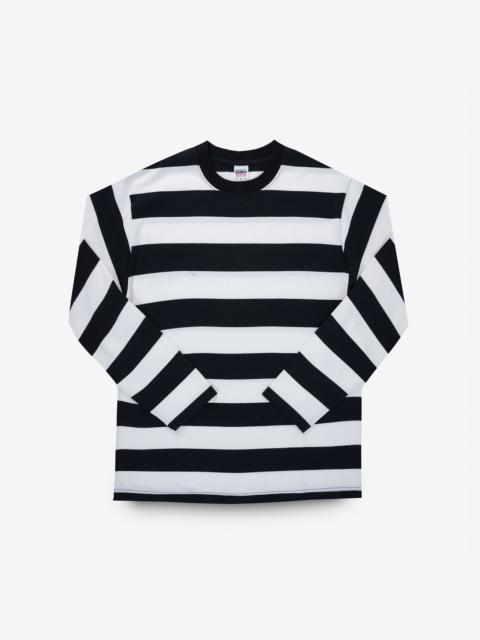 7.5OZ COTTON LONG-SLEEVED CREW NECK BORDER TEE - BLACK AND WHITE STRIPES
