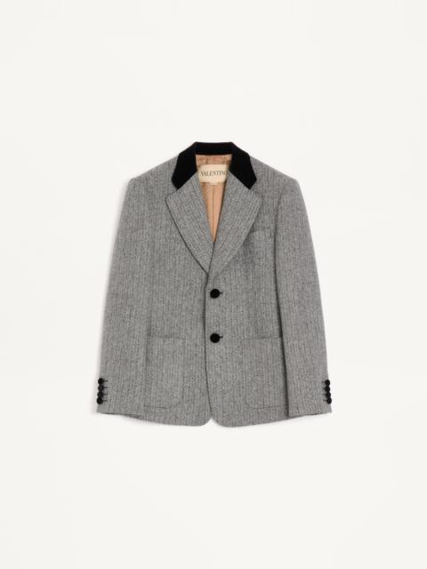VALENTINO SINGLE-BREASTED WOOL JACKET IN CHEVRON PATTERN