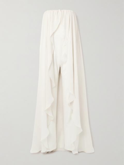 Liya Strapless Cape-effect Chiffon-trimmed Poplin Jumpsuit