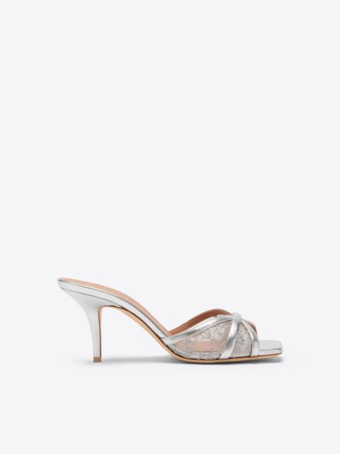 Perla 70 Silver Embroidered Mesh Heeled Sandals