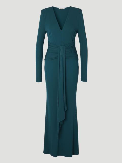 Premium Stretch Crepe Jersey V Neck Zip Detail Maxi Dress