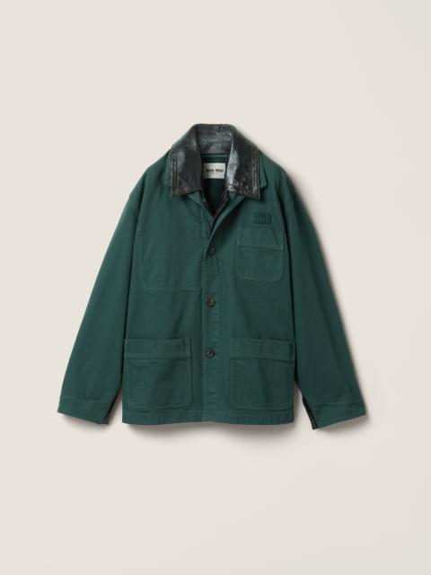 Single-breasted garment-dyed gabardine and leather jacket