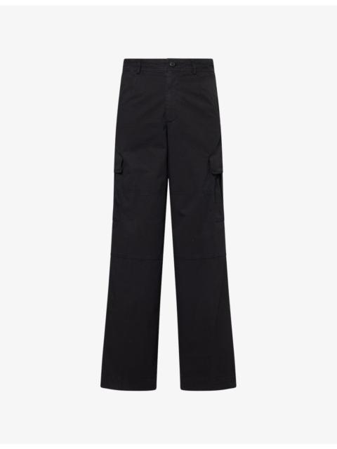 Patch-Pocket Wide-Leg Cotton Cargo Trousers